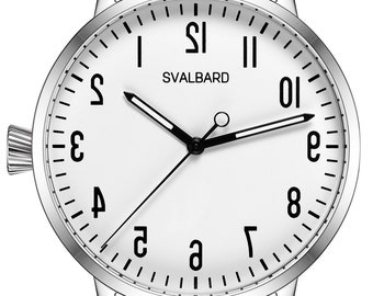 Svalbard "Tilbake" AC14A - Backward watch with Japan REVERSE movement. Limited Edition - just 500 numbered watches is made.