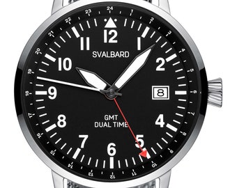 Svalbard "Voyager" AA43 - Duale Zeitreisende's GMT Uhr mit Schweizer Uhrwerk. Limitierte Auflage - von nur 500 nummerierten Uhren hergestellt.