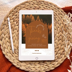 digitale Einladung zu Thanksgiving | individuelle Karte | Datei zum digitalen Versenden oder selbst drucken | boho orange Wald Natur