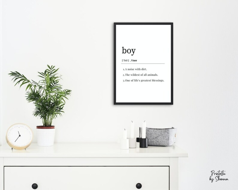 Funny Definition of Boy, A Noise With Dirt, Baby Shower Gift, Blessing, Typography Print, Wall