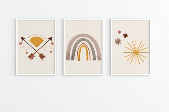 Boho Abstract Art Printables Set of 3 Digital - Etsy
