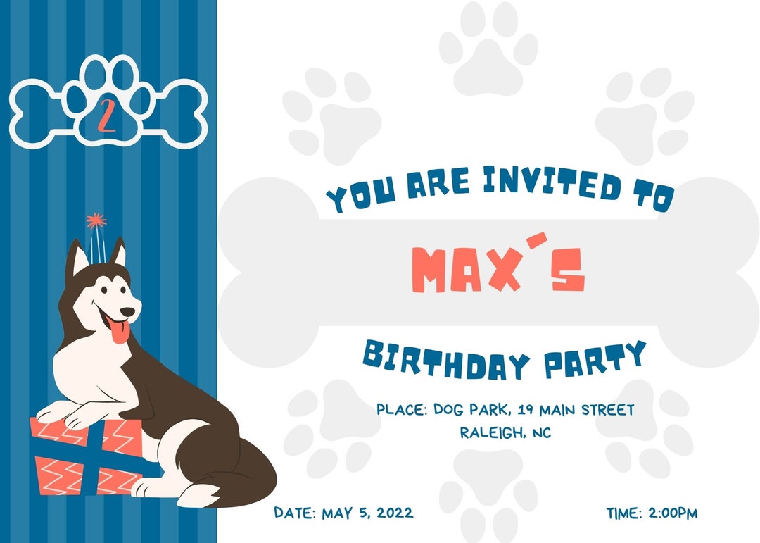 Husky Birthday Party Invite Custom Etsy