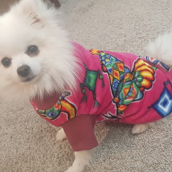 Dog sweater Mexican themed fabric "alebrijes"