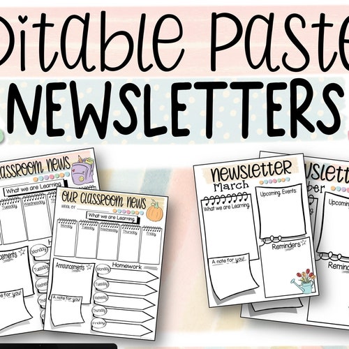 Pastel Monthly Weekly Seasonal Newsletter Templates Editable Etsy