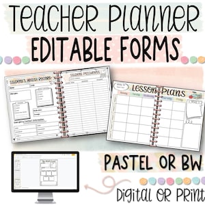 Editable Binder Forms for your Teacher Planner + Weekly Lesson Plan Templates Pastel Theme