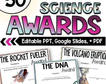 50 End of the Year Science Awards | Editable Science Certificates for Students | Printable Funny & Academic Awards | Digital Download