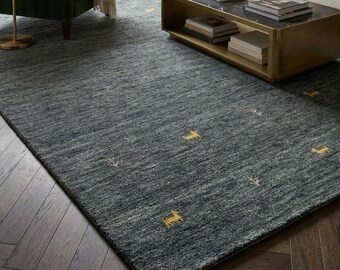 Alfombra de lana Loribaft Gabbeh tejida a mano, color gris, gruesa, de pelo denso, estilo moderno tribal bohemio, suave y duradera, estilo persa, para sala de estar.