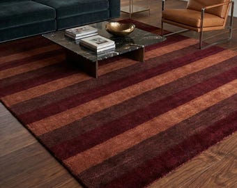 Alfombra de lana Gabbeh Loribaft tejida a mano, grande, de rayas rojas intensas, alfombra tradicional persa, rústica tribal, anudada a mano, pelo de felpa supersuave.