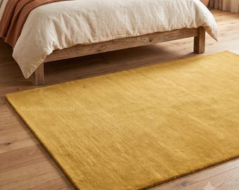 Hand Tufted New Zealand Wool Mustard Gold Area Rug Custom Size Luxury Plush Solid Modern Living Room Bedroom Carpet