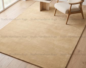Hand Tufted New Zealand Wool Beige Solid Area Rug Neutral Sand Minimalist Teppich Tappeto Tapete Matta Custom Size