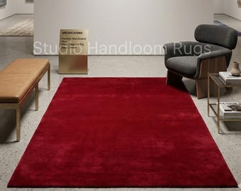 Hand Tufted New Zealand Wool Burgundy Plush Area Rug | Deep Wine Solid Luxury Teppich Tappeto Tapete Matta Custom Size