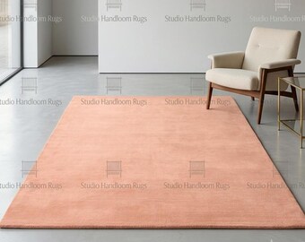 Hand Tufted New Zealand Wool Rug, Peach Salmon Solid Plush Living Room Carpet, Teppich Tappeto Tapete Matta Custom Size Handmade Minimalist