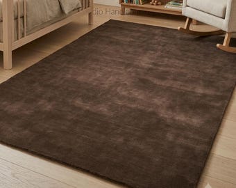 Hand Tufted New Zealand Wool Solid Chocolate Brown Area Carpet Teppich Tappeto Tapete Matta Custom