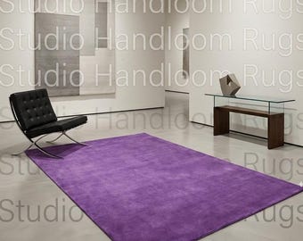 Hand Tufted New Zealand Wool Purple Solid Plush Area Luxury Modern Minimalist Living Room Bedroom Carpet, Custom Size Handmade Floor Decor