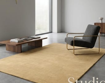 Hand Tufted Premium New Zealand Wool Solid Sand Beige Neutral Minimalist Modern Area Living Room Bedroom Farmhouse Scandinavian Custom Size