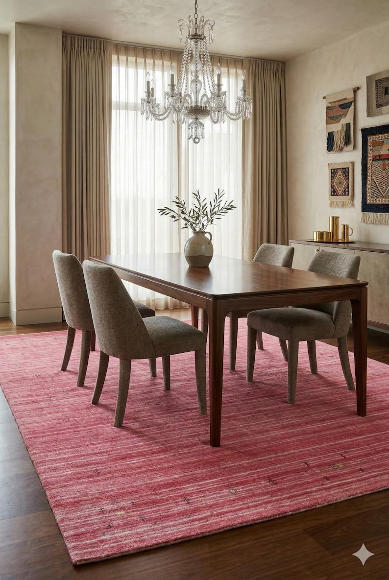 Alfombra de lana Loribaft Gabbeh auténtica, ultrasuave y de alta calidad, tejida a mano con nudos finos, color rosa coral, estilo Abrash, ideal para salas de estar modernas y bohemias. imagen 2
