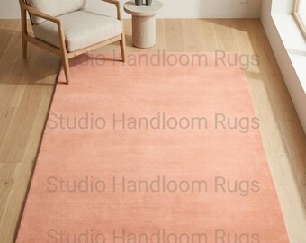 Peach Coral Salmon Terracotta Hand Tufted New Zealand Wool Plush Area Rug Solid Soft Pile Minimalist Modern Living Room Bedroom