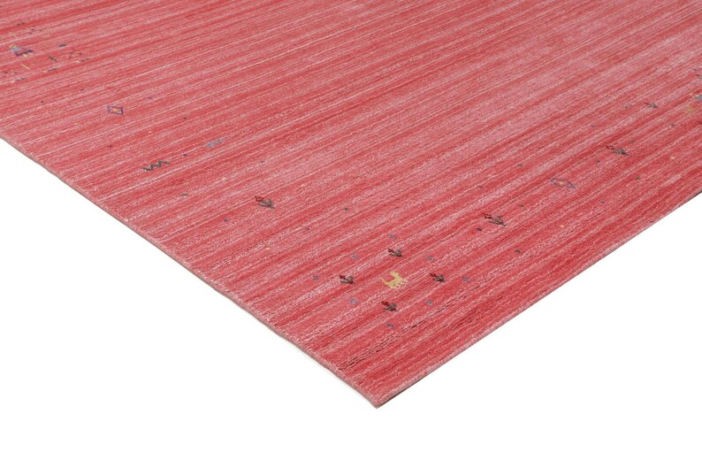 Alfombra de lana Loribaft Gabbeh auténtica, ultrasuave y de alta calidad, tejida a mano con nudos finos, color rosa coral, estilo Abrash, ideal para salas de estar modernas y bohemias. imagen 7