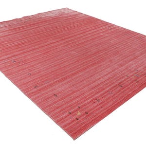 Alfombra de lana Loribaft Gabbeh auténtica, ultrasuave y de alta calidad, tejida a mano con nudos finos, color rosa coral, estilo Abrash, ideal para salas de estar modernas y bohemias. imagen 11