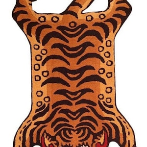Hand Tufted Tibetan Tiger Rug with 100% wool anti skid area rug for gift home decor bath mat living room and indoor Rug