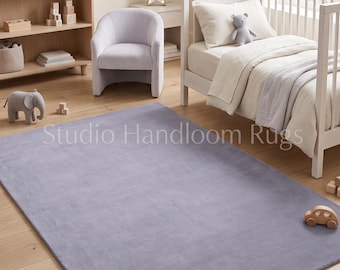 Hand Tufted New Zealand Wool Periwinkle Area Carpet Solid Minimalist Plush Living Bedroom Custom Size Luxury  Textured Dusty Lavender Floor