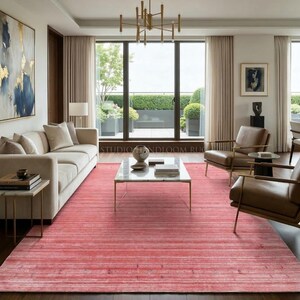 Alfombra de lana Loribaft Gabbeh auténtica, ultrasuave y de alta calidad, tejida a mano con nudos finos, color rosa coral, estilo Abrash, ideal para salas de estar modernas y bohemias. imagen 6