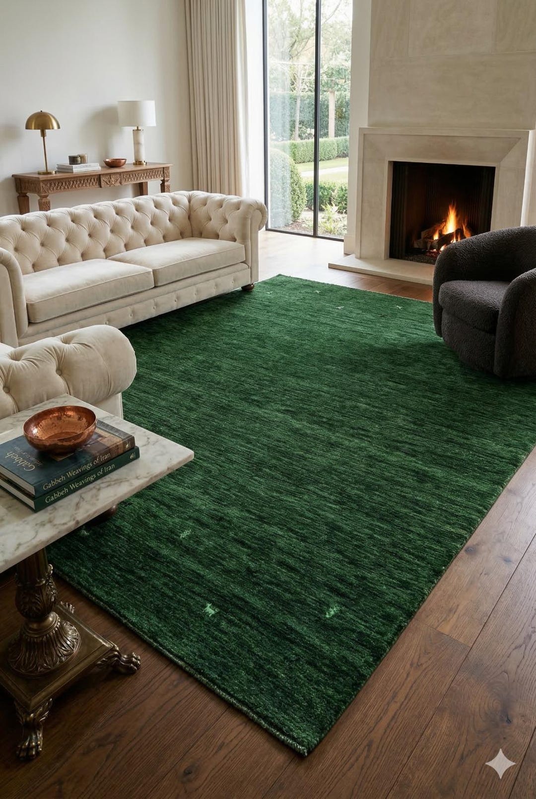 Deep Green Rug Pattern Handloom Wool Area Rug Deep Forest Green With Motifs Carpet for Living ...