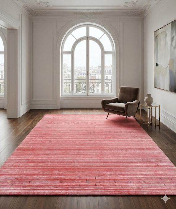 High-Quality Ultra Soft Authentic Handloom Fine Knot Loribaft Gabbeh Wool Rug Pink Coral Abrash Area Carpet Boho Modern Artisanal Livingroom