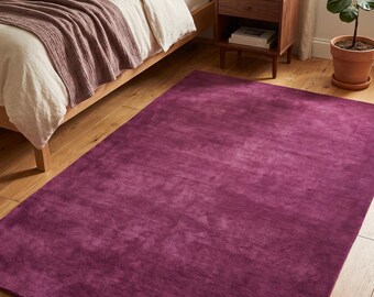 Hand Tufted New Zealand Wool Plum Area Rug Solid Burgundy Living Room Carpet Custom Luxury Bedroom