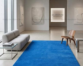 Hand Tufted New Zealand Wool Solid Cobalt Area Rug, Teppich Tappeto Tapete Matta, Custom Minimalist Living Room Carpet