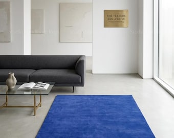 Hand Tufted New Zealand Wool Rug, Solid Royal Blue Plush Area Carpet, Luxury Minimalist Teppich Tappeto Tapete Matta