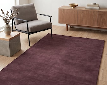 Hand Tufted New Zealand Wool Rug, Solid Mauve Dusty Rose Plush Carpet, Custom Minimalist Teppich Tappeto Tapete Matta