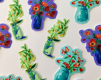 Flower Bouquet Matte Vinyl Stickers, Cute Laptop Stickers (individual or as sticker pack)
