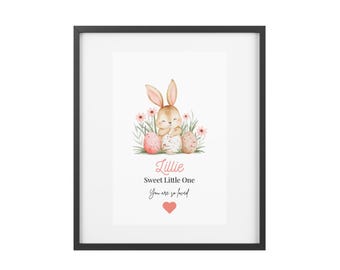 Personlig akvarell kaninkonst för barnkammaren | Anpassad babynamnposter