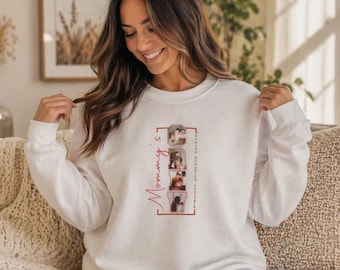 Sudadera con foto personalizada, nombres familiares personalizados, cómoda sudadera unisex con cuello redondo.