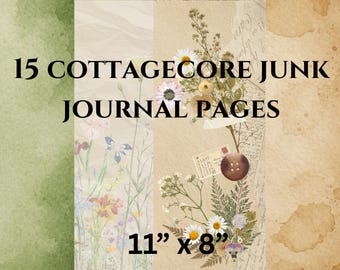 Cottagecore Junk Journal Pages Kit, Vintage Blommiga Bakgrunder (Digital Nedladdning)