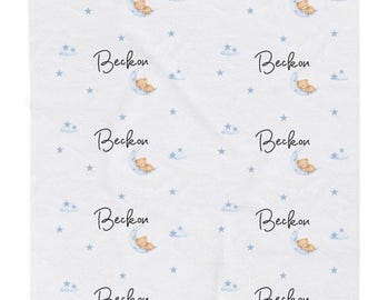 Personlig filt för babynamn | Månbjörnstema, personlig duschgåva