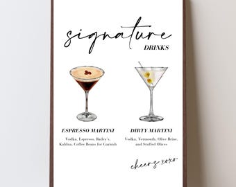 8x10 Signature Drink Sign | Bar Menu Template | Wedding Drink Sign | His and Hers Drinks | Drink Sign | Drink Menu | Cocktail Menu