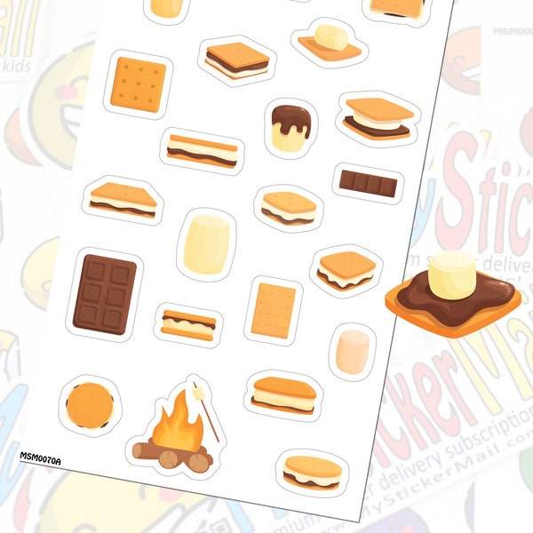 S'mores Stickers | S'mores | Campfire Stickers | Sticker Sheet | Scrapbook Stickers | Outdoor Stickers | Water Resistant | High Quality