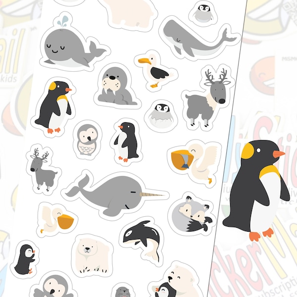 Artic Animal Stickers | Cute Penguins | Winter | Scrapbook Stickers | Outdoor Stickers | Water Resistant |  High Quality