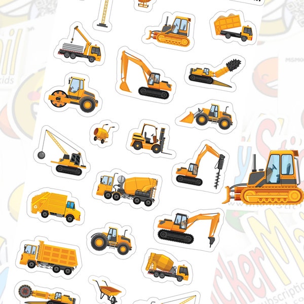 Construction Equipment Stickers | Heavy Machinery | Construction | Scrapbook Stickers | Outdoor Stickers | Water Resistant | High Quality