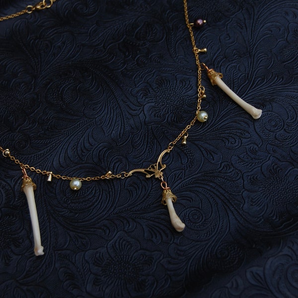 Fox bone necklace, osteology, taxidermy, curiosities, bones, Victorian, art nouveau