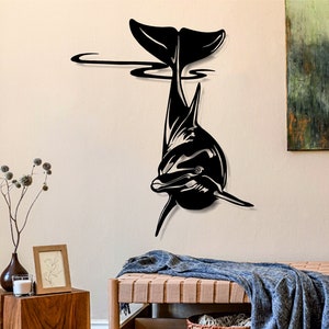 Metalen bord dolfijn, wanddecoratie zeedieren, dolfijn lijn kunst aan de muur, vis muur decor, metalen dolfijn sculptuur, decor dieren muur, metalen muur kunst