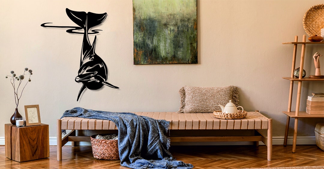 Dolphin Metal Sign,sea Creatures Wall Decor,dolphin Line Wall Art,fish