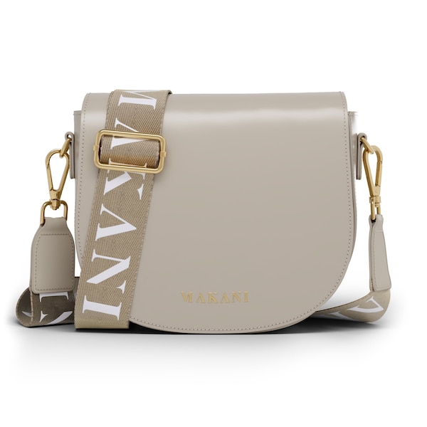 Halfmoon Handtasche für Frauen, stylische Umhängetasche vegan, Crossbody Tasche mit Gurt | Jasmin taupe