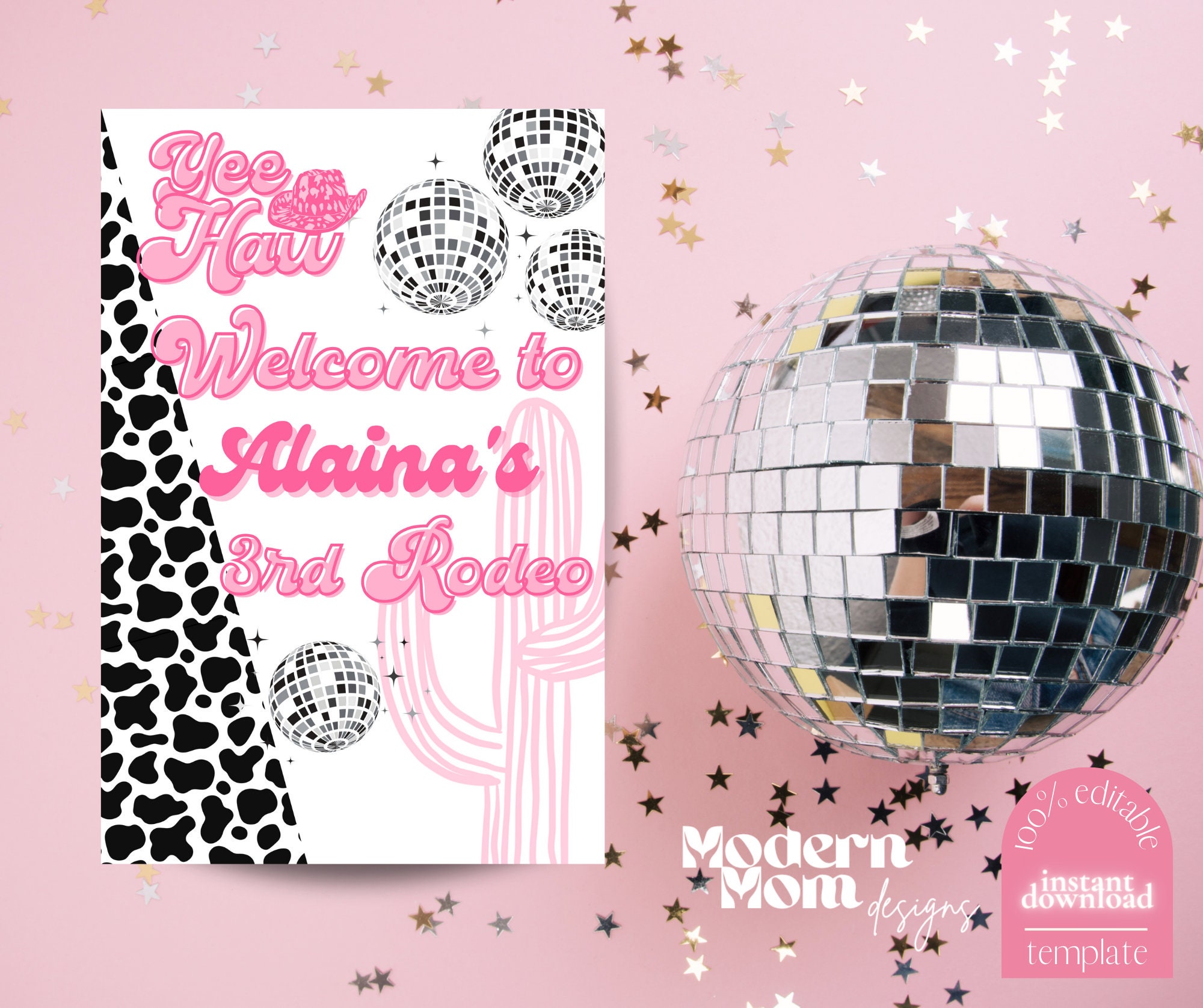 Disco Cowgirl Birthday Welcome Sign | Pink Rodeo Party | Instant Download | Editable