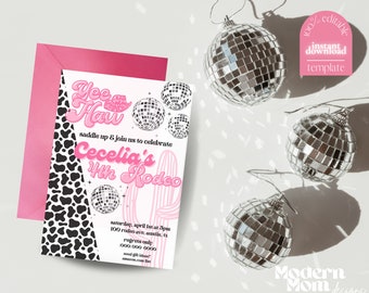 Disco Cowgirl Birthday Invitation | Pink Rodeo Party | Instant Download | Editable