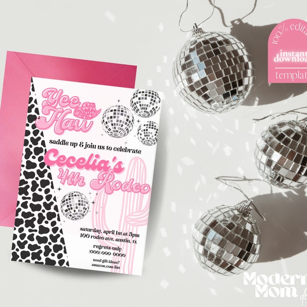 Disco Cowgirl Birthday Invitation | Pink Rodeo Party | Instant Download | Editable