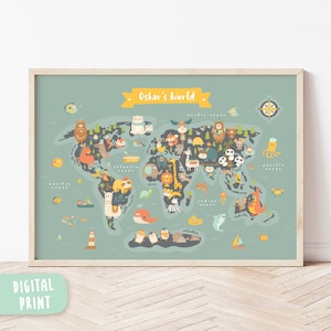 Angepasste Kinder Weltkarte druckbare Poster, Lernspaß