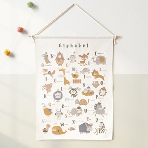 Organic Cotton Alphabet Tapestry: Nursery Wall Art with Animals